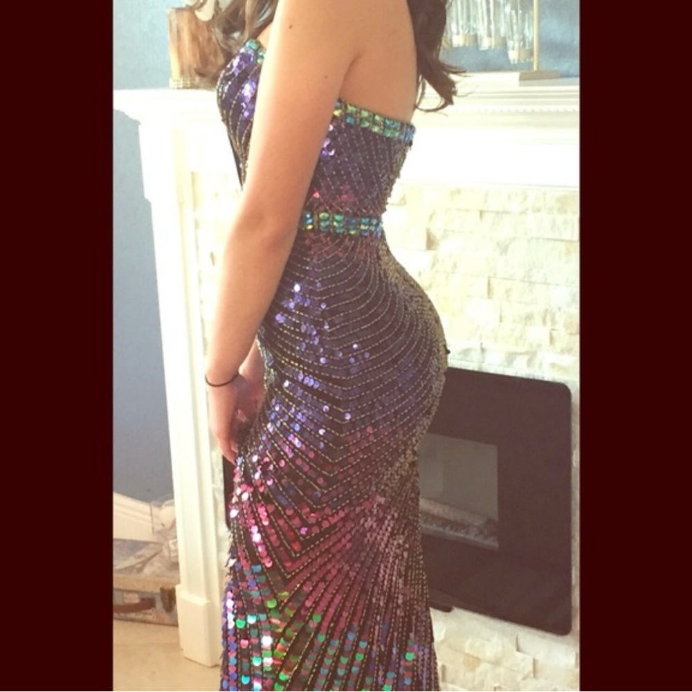 Long Beaded Designer Evening Gown by Sherri Hill